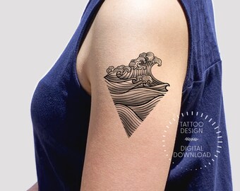 Sea Waves Tattoo Design/ Feminine Tattoo Design / Flowers Flash Tattoo  /Line Art /Body Art Instant Download by Eastern Spring Co