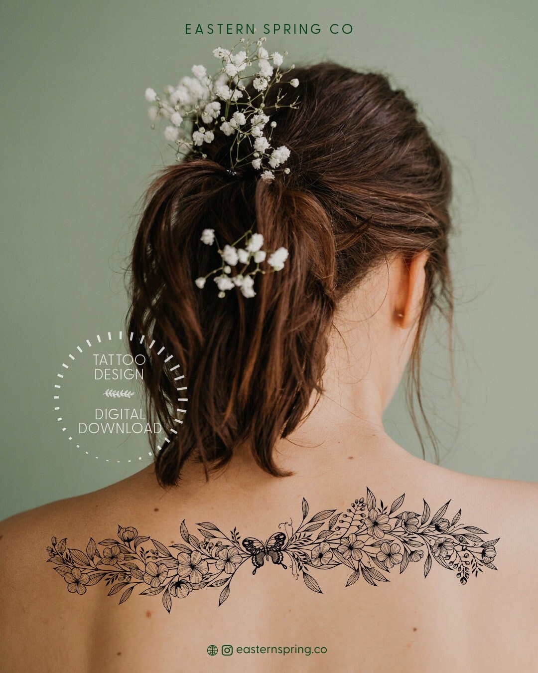 Nature Wildflowers Butterfly Wraparound Tattoo Design / Black - Etsy Australia Nature Wildflowers Butterfly Wraparound Tattoo Design / Black - Etsy Australia
