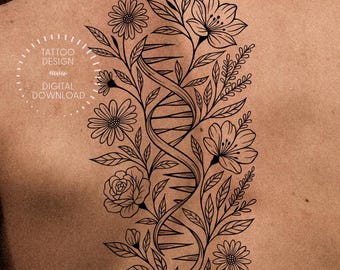 Floral DNA Tattoo Design: Family Roots, Botanical Art (Digital Download)
