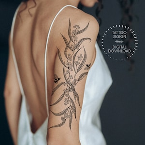 The Golden Wattle and Bees Tattoo Design / Mimosa Tattoo Design / Feminine Tattoo / Botanical Tattoo / Flower Tattoo /Instant Download