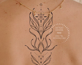 North Star Tattoo Design: Ornamental Botanical Art (Instant Download)