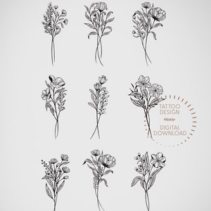 Small Tattoo Tattoos Design / Feminine Tattoo Design / Line Art / Black Ink /Tattoo Stencil /Body Art /Digital download by Eastern Spring Co