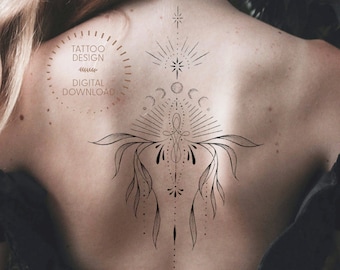 Moon & Stars Tattoo Design: Feminine Ornamental Tattoo (Digital Download)