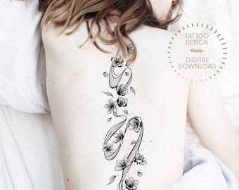 Cherry Blossom Tattoo Design / Feminine Tattoo Ideas / Flowers Flash Tattoo  /Line Art Instant Download Digital Print by Eastern Spring Co