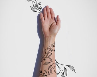 New Beginning Flower Buds Wraparound / Greenery / Arm Band Tattoo / Black & White Tattoo Design / Line Art / Body Art / Digital Download