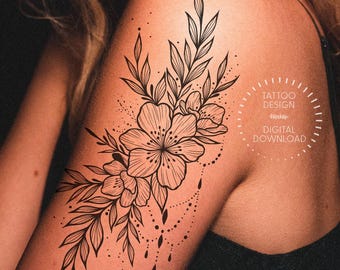 Floral Tattoo Design: Fineline Wildflower Stencil (Digital Download)