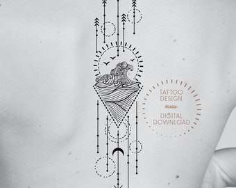 The Sea Await Tattoo Design/ Ornamental Tattoo Design/ Symbol Tattoo/ Botanical Tattoo/ Instant Download/ Printable art by Eastern Spring Co