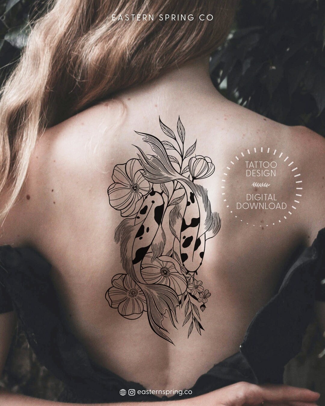 Koi Fish Yin Yang Tattoo Design: Floral Harmony (digital Download) - Etsy, image size:1080x1350