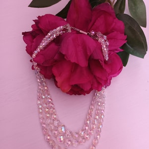 Antique Refined Three Row Iridescent Crystal Pearl Necklace