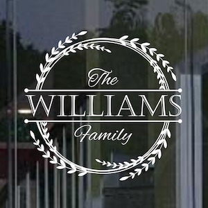 Personalized Family Name Vinyl Door Decal, Monogram Wreath
