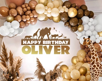 Happy Birthday Decal - Safari Birthday Party Backdrop - Happy Birthday for Balloon Arch - Personalized Name- safari decorations- wild one