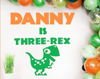 Dinosaur Birthday Decal for Backdrop | Birthday Decal for Party Balloon Arch- three rex | Dinosaur Birthday Party Decorations