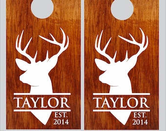 Deer Cornhole Decals- buck-Names Initial Est Date- Wedding-Cornhole- Anniversary- Birthday-Personalized Cornhole- Custom Cornhole Decals