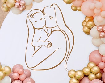 Mother and Baby Line Art Wall Decal -Baby Shower Decal - Gender Reveal Party Decorations -Baby Shower Pregnant Mom