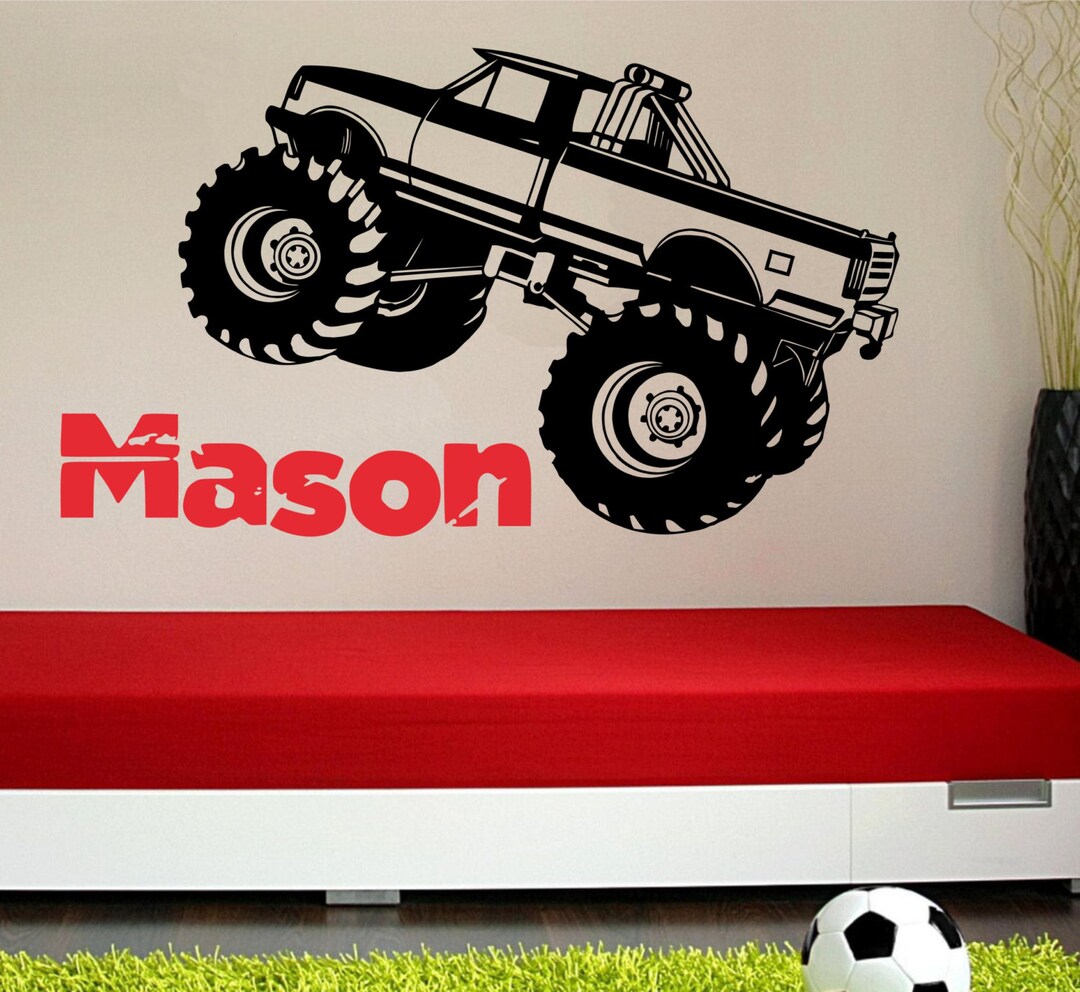 Monster Truck Wall Decal Personalized Truck Wall Decal Custom Kids Name Kids Bedroom Wall Decor