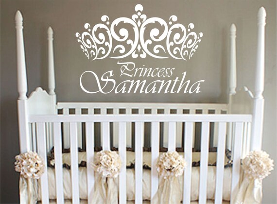 princess wall decal crown Wall Decal Vinyl Sticker Decals girls room Design name Princess Decal nursery decor personalized decal shabby chic