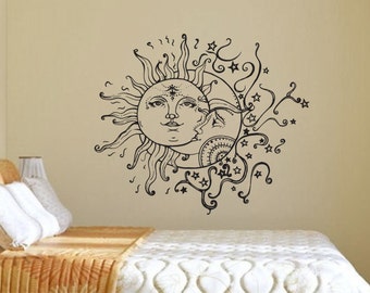 Wall Decal Sun Moon Crescent Dual Ethnic Stars Night Symbol Sunshine Vinyl Sticker Decals Art Home Decor Wall Mural Fashion Bedroom
