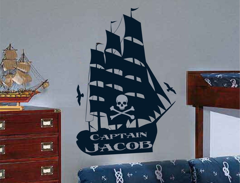 Pirate ship Wall Decal Vinyl Sticker Decals Art Decor Design Wall Decal,Pirate Ship.Custom Name,Kids Vinyl Wall Decal, Pirate Decor, image 2