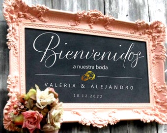 Spanish Wedding welcome sign decal- Bienvenidos a nuestra boda sign decal-Personalized Wall Decal Sticker - Just Married - Wedding