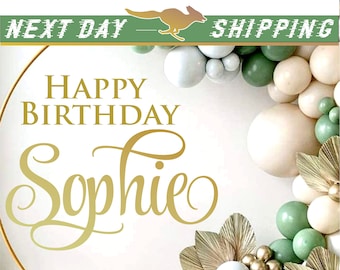 Happy Birthday Decal - Happy Birthday Party Backdrop - Happy Birthday for Balloon Arch - Personalized Name- gold birthday decor