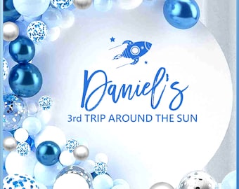 Happy Birthday Decal-First trip around the sun decal - Happy Birthday for Balloon Arch - Personalized Name-outer space decorations