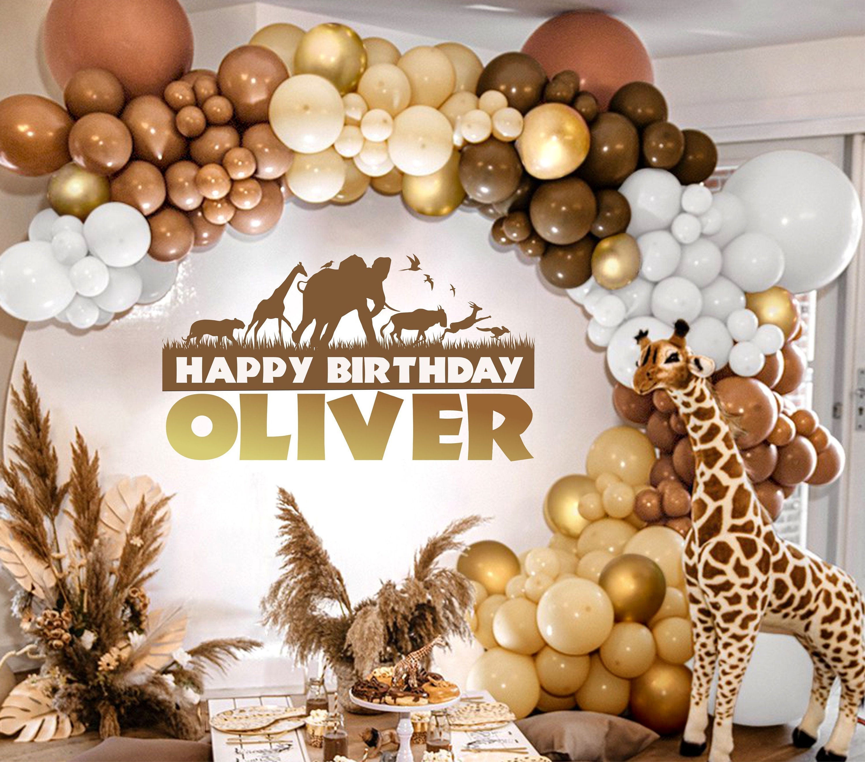 Happy Birthday Decal Safari Birthday Party Backdrop Happy Birthday for Balloon Arch Personalized Name safari decorations wild