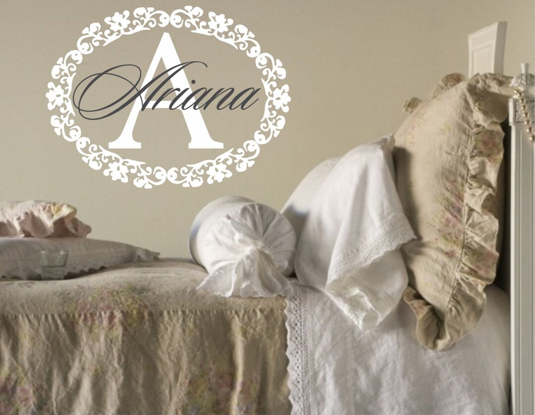 Name Wall Decal Shabby Chic Heart Frame Personalized Name and Initial ...