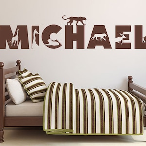 Safari themed name Jungle Wall Decal Zoo Custom Name Vinyl Wall Lettering Name Wall Decal Africa