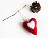 Crochet Handmade Ornament Red Heart with Felt Applique