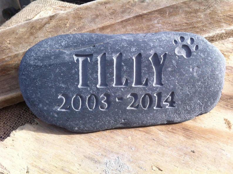 Dog, Cat or pet memorial stone, grave marker, personalised in hand carved Cornish stone image 1