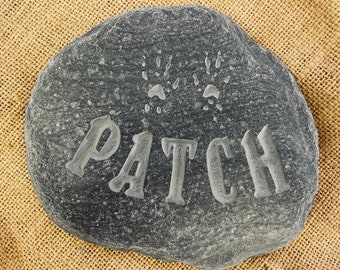 Hand carved memory stone with 2 paw prints of a rat's foot above the name of your loved furry friend