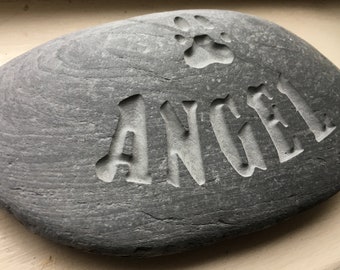 A Hand carved memory stone, a perfect pet memorial & grave marker keepsake for cat, dog, horse, guinea pig, rabbit, loved one