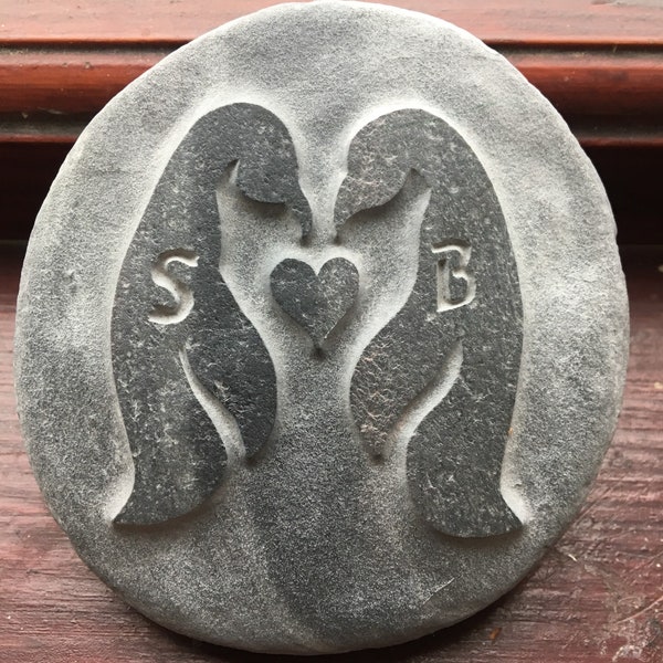 Personalised Hand carved penguin stone, the perfect engagement, Wedding or Anniversary gift,