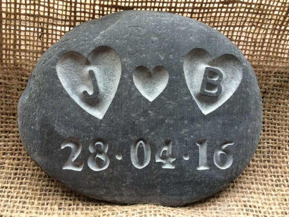 Handcarved Penguin pebble LOVE Personalised bespoke wedding anniversary Gift