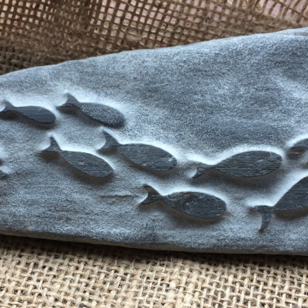 Swirl of Cornish Mackerel - Hand carved into natural stone, with the fish in a relief effect