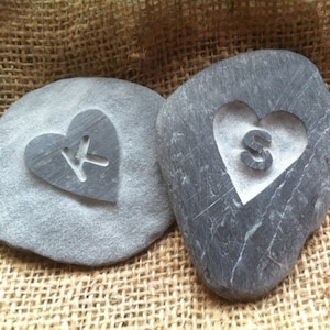 Hand carved LOVE pebble, with an initial carved out of the heart! Perfect keepsake and Valentine&#39;s gift!