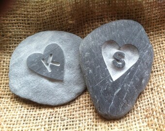 Hand carved LOVE pebble, with an initial carved out of the heart! Perfect keepsake and Valentine's, wedding or anniversary gift!