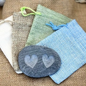 Valentine's Love PEBBLE The perfect little gift to give someone special, choice of designs, all hand carved, plus hessian gift bag image 1