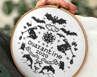 QUARANTINE 2020 corona cross stitch pattern toilet paper & animals, crazy hamster panic buying embroidery funny dolphin rabbit counted chart