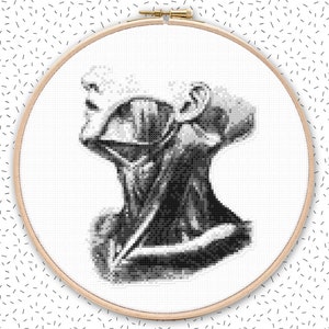 Vintage cross stitch pattern . HUMAN NECK DISSECTION . anatomical drawing embroidery pattern .  anatomy needlepoint design chart download
