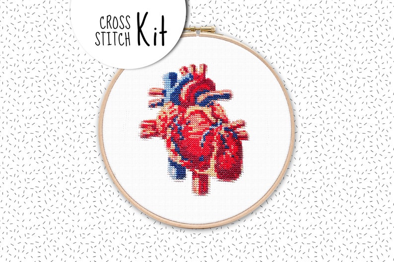 Cross stitch kit modern . HALLOWEEN HEART . embroidery kit fabric yarn needle embroidery hoop . cross stich pattern anatomy heart image 2