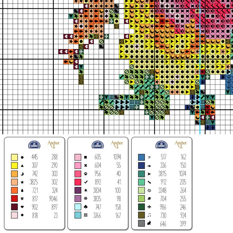 Crazy Coloured BOUQUET OF FLOWERS . Cross Stitch Pattern for Dark ...