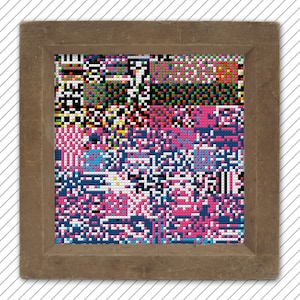 Glitch cross stitch pattern . POLYCHROME #021 . glitched artwork embroidery design . modern needlepoint counted chart . abstract wall art