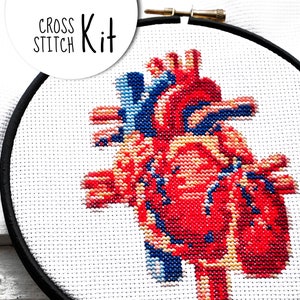 Cross stitch kit modern . HALLOWEEN HEART . embroidery kit fabric yarn needle embroidery hoop . cross stich pattern anatomy heart