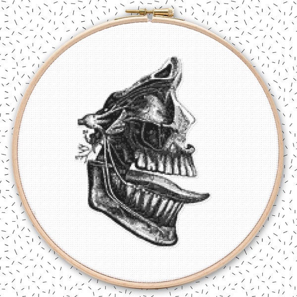 Spooky cross stitch pattern . HUMAN TONGUE & SKULL . anatomical drawing embroidery pattern . anatomy needlepoint design chart download