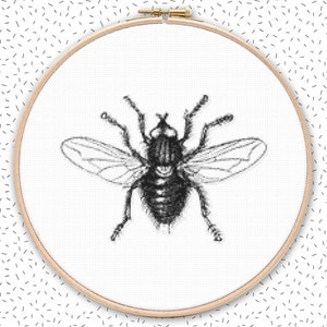 クロスステッチの刺繍図案です。飛ぶ 。解剖学写真刺繍テンプレート昆虫動物。ヴィンテージクロスステッチパターン クロスステッチパターン カウントパターン