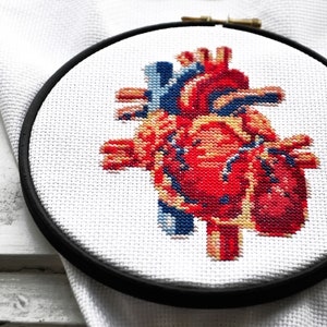 Cross stitch kit modern . HALLOWEEN HEART . embroidery kit fabric yarn needle embroidery hoop . cross stich pattern anatomy heart image 3