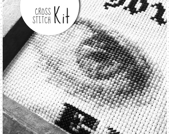 Cross stitch kit . ANATOMY HUMAN EYE . modern black & white embroidery kit . monochrome xstitch set . counted needlework kits dmc floss