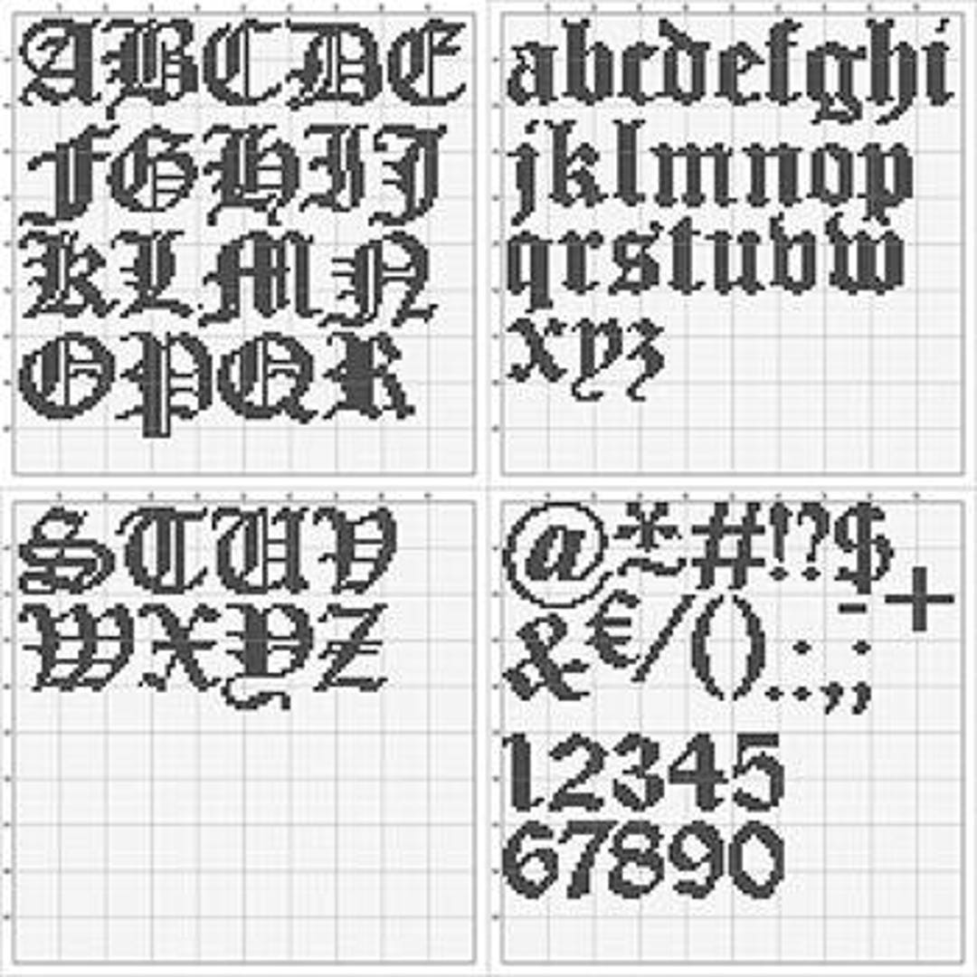 Cross Stitch Font GOTHIC FONT ABC Modern Xstitch Alphabet, Hand