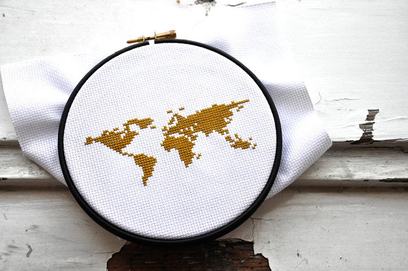 Cross stitch pattern modern WORLD MAP hand embroidery pattern Etsy